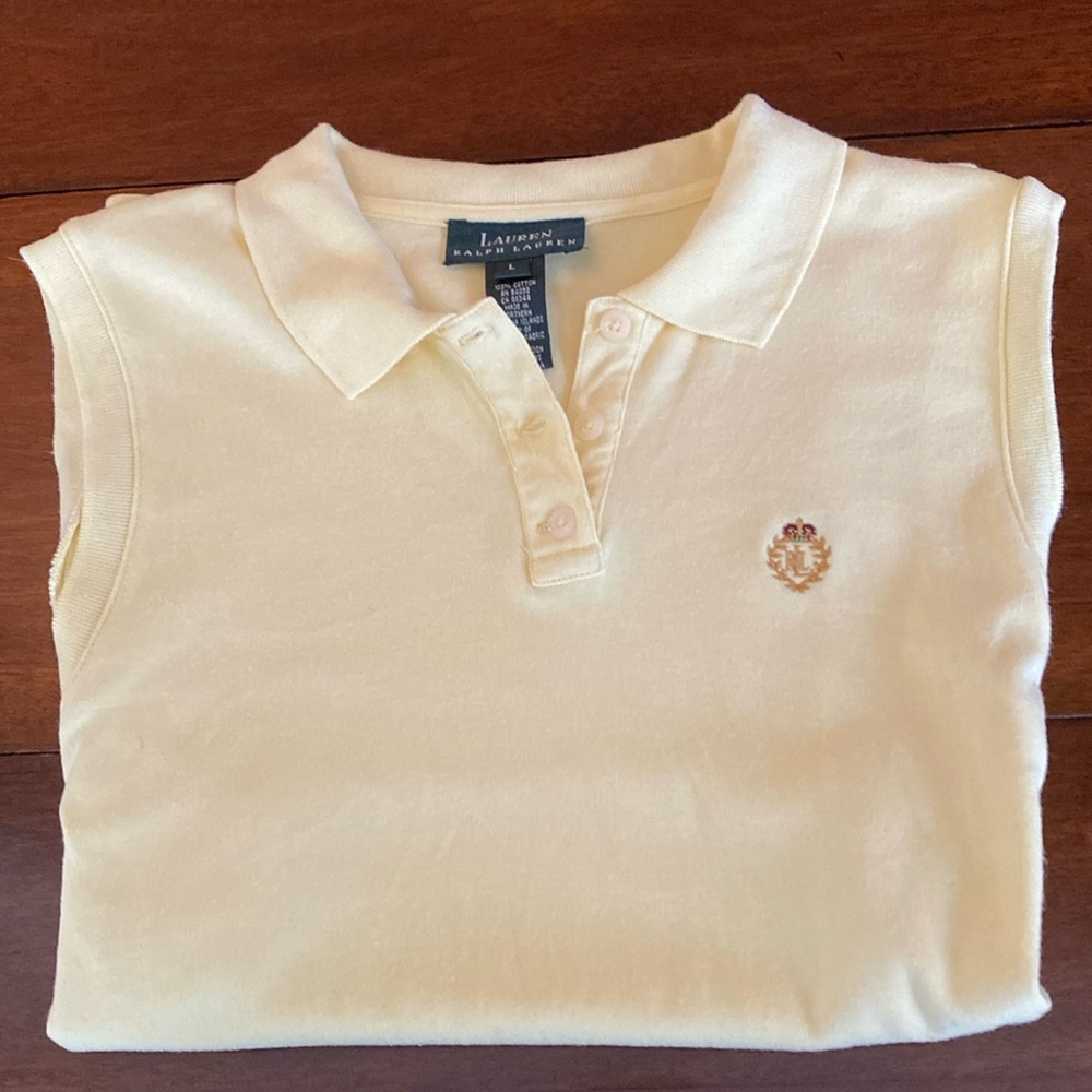 Lauren by Ralph Lauren Light Yellow Lauren Logo 100% Cotton Polo Shirt size L
